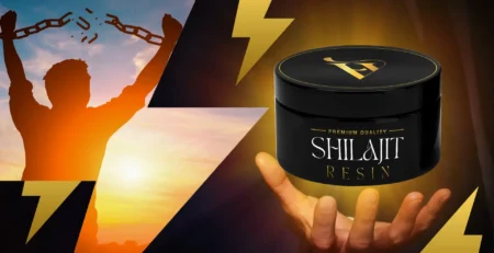 Home 62 Premium quality Shilajit resin with a silhouette of a man breaking free from chains, symbolizing strength, energy, and testosterone boost.